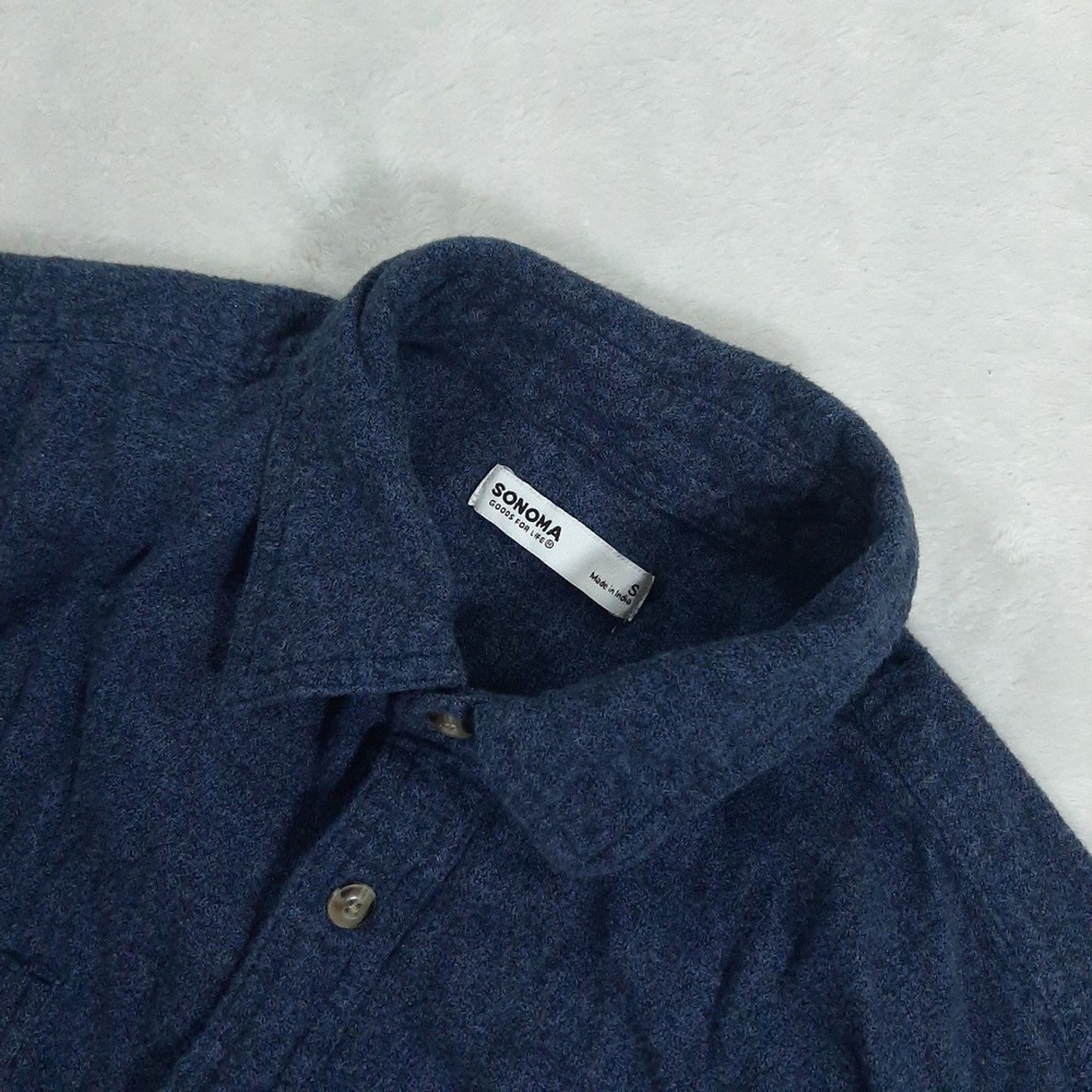 Sonoma Goods For Life Men Sm Blue Flannel Button‎ Down Shirt Soft Pre-loved